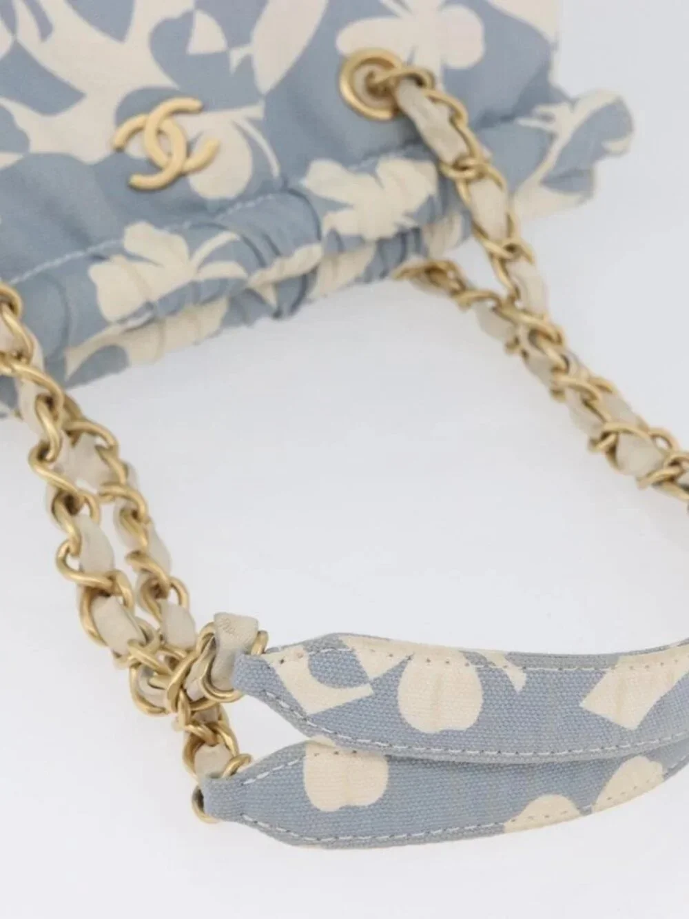 CHANEL Chain Shoulder Bag Canvas Light Blue gold CC Auth 173315SAV